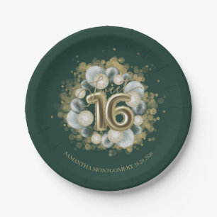 Gouden Sweet 16 Verjaardagsballonnen Feest Smaragd Papieren Bordje
