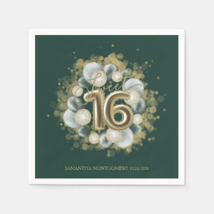 Gouden Sweet 16 Verjaardagsballonnen Feest Smaragd Servet
