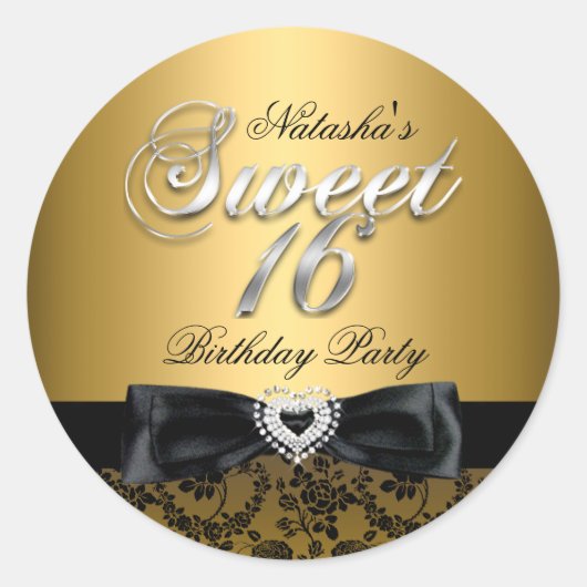 Gouden Sweet Sixteen Jewel Bow & Lace Sticker (Voorkant)
