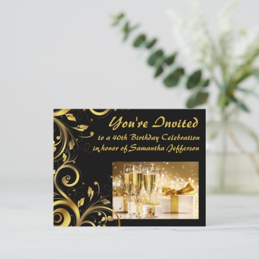 Gouden Swirl 40e verjaardag Kaart (Staand voorkant)