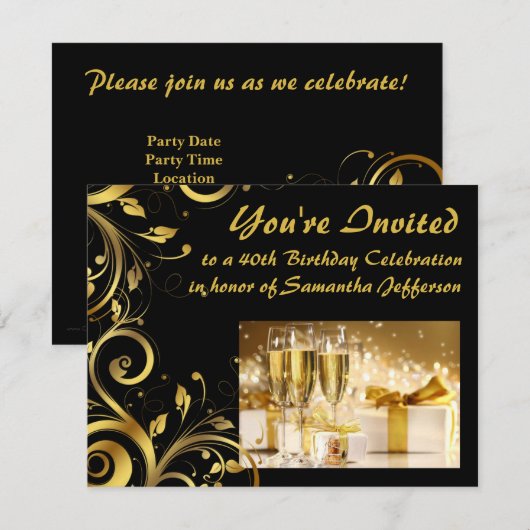 Gouden Swirl 40e verjaardag Kaart (Voorkant / Achterkant)