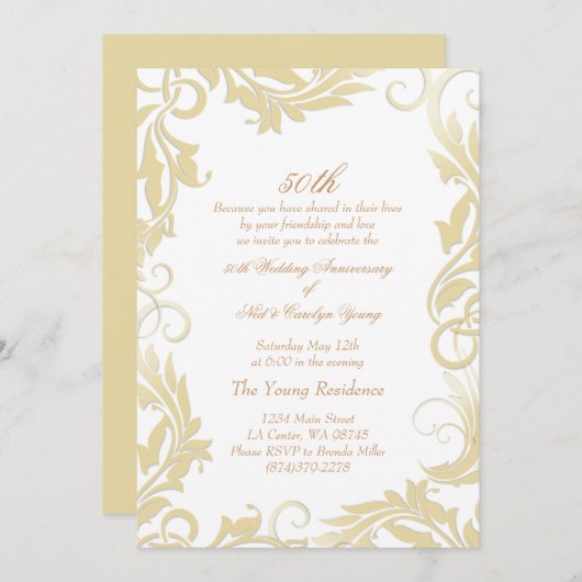 Gouden Swirl 50ste huwelijksjubileum uitnodiging (Voorkant / Achterkant)