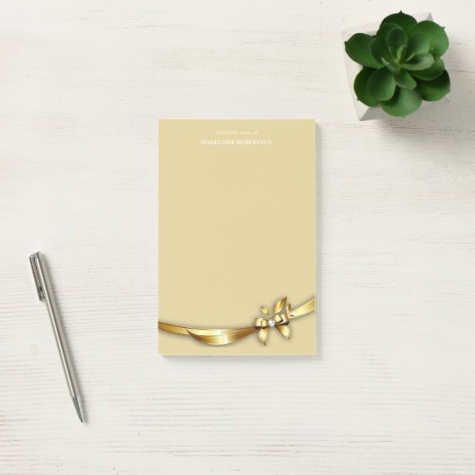 Gouden Swirl Bow Diamond Gepersonaliseerde Naam Post-it® Notes (Kantoor)