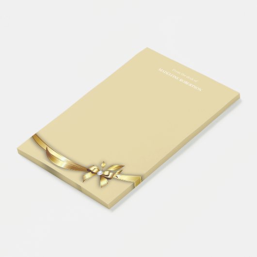 Gouden Swirl Bow Diamond Gepersonaliseerde Naam Post-it® Notes (Schuin)