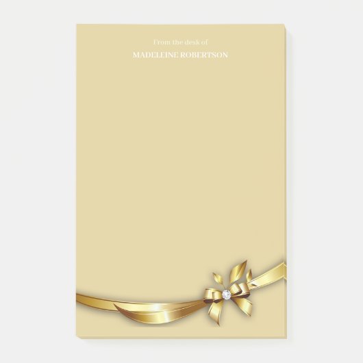 Gouden Swirl Bow Diamond Gepersonaliseerde Naam Post-it® Notes (Voorkant)