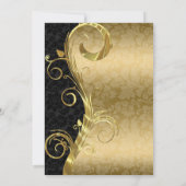 Gouden Swirl En Gouden Zwarte Damast Bruiloft Kaart (Achterkant)