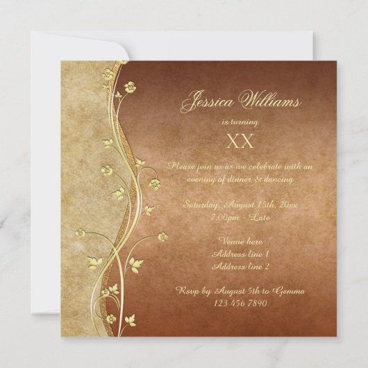 Gouden Swirls & Bloemen Decoraties Verjaardag Kaart (Achterkant)