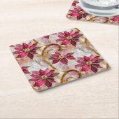 Gouden Swirls Bourgondië Roze Kerstmis Poinsettias Kartonnen Onderzetters (Schuin)