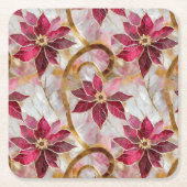 Gouden Swirls Bourgondië Roze Kerstmis Poinsettias Kartonnen Onderzetters (Voorkant)