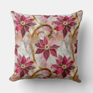 Gouden Swirls Bourgondië Roze Kerstmis Poinsettias Kussen