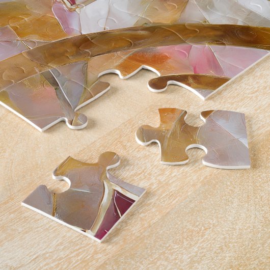 Gouden Swirls Bourgondië Roze Kerstmis Poinsettias Legpuzzel (Zijkant)