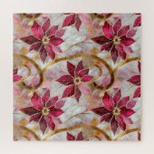 Gouden Swirls Bourgondië Roze Kerstmis Poinsettias Legpuzzel (Horizontaal)