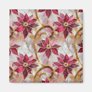 Gouden Swirls Bourgondië Roze Kerstmis Poinsettias Magneet