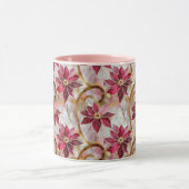 Gouden Swirls Bourgondië Roze Kerstmis Poinsettias Mok (Midden)