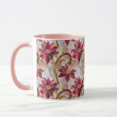 Gouden Swirls Bourgondië Roze Kerstmis Poinsettias Mok (Links)
