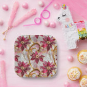 Gouden Swirls Bourgondië Roze Kerstmis Poinsettias Papieren Bordje (Feest)