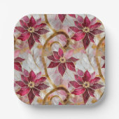 Gouden Swirls Bourgondië Roze Kerstmis Poinsettias Papieren Bordje (Voorkant)