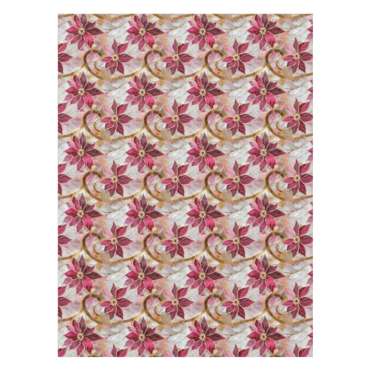 Gouden Swirls Bourgondië Roze Kerstmis Poinsettias Tafelkleed (Voorkant)