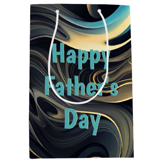 Gouden Swirls Op Zwart voor Vaderdag Medium Cadeauzakje (Voorkant)