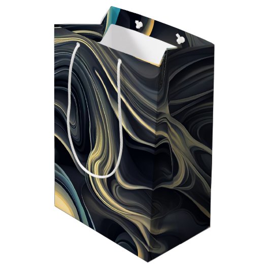 Gouden Swirls Op Zwart voor Vaderdag Medium Cadeauzakje (Achterkant Gekanteld)