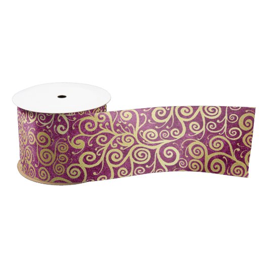  gouden swirls patroon classy schattig meisje roze satijnen lint (Spoel)