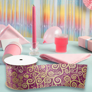  gouden swirls patroon classy schattig meisje roze satijnen lint