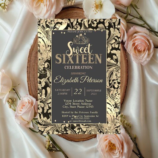 Gouden Swirls Tiara Zoete Diamanten 16 Feest Kaart