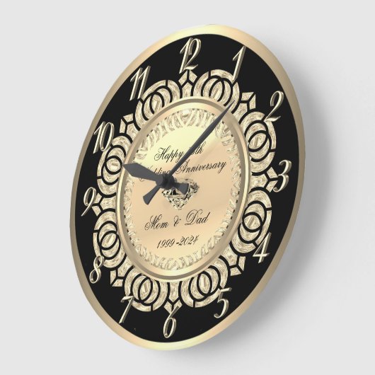 Gouden Swirls Zwart 25e bruiloft Jubileum Grote Klok (Hoek)