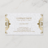 Gouden swirly kant op pluche witte damast visitekaartje (Achterkant)