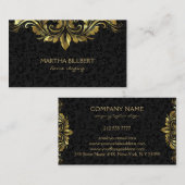 Gouden Swirly Lace op zwarte Damascus Business C Visitekaartje (Voorkant / Achterkant)