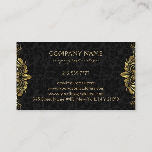 Gouden Swirly Lace op zwarte Damascus Business C Visitekaartje (Achterkant)