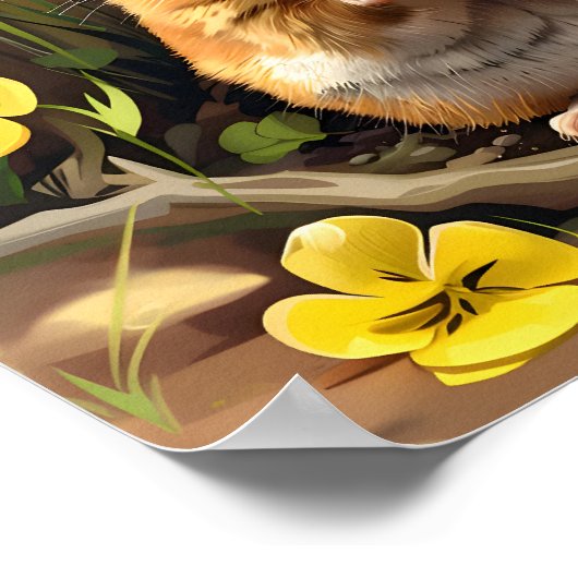 Gouden Syrische hamster in een bloemenveld Poster (Hoek)