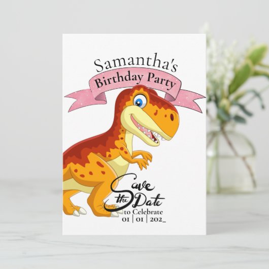 Gouden T Rex, Verjaardags Meisje Kaart (Staand voorkant)