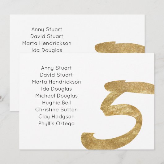 Gouden Tafel 5 Tafelnummer Trouwstoel Kaart (Voorkant / Achterkant)