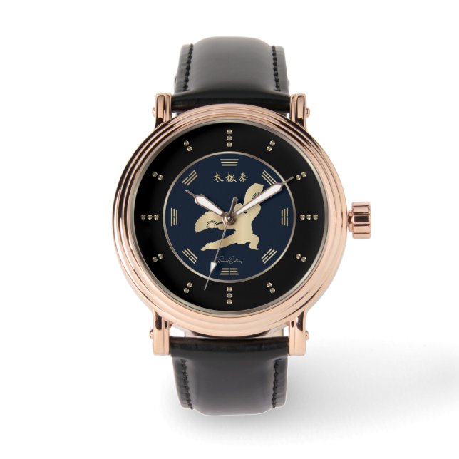 Gouden Tai Chi fan luxe Horloge (Voorkant)