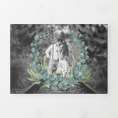 Gouden tak Eucalyptus laat marineblauw huwelijk Drieluik Uitnodiging (Cover)