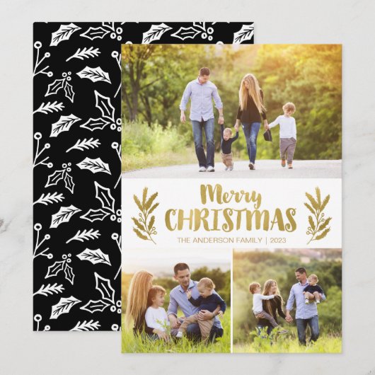 Gouden tak kerst Kaarten met drie Afbeeldingen (Voorkant / Achterkant)