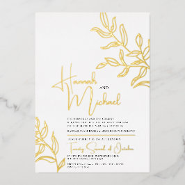 Gouden tak met bladeren schets bruiloft  folie uitnodiging