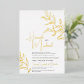 Gouden tak met bladeren schets bruiloft folie uitnodiging (Staand Voorkant)