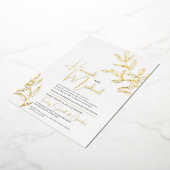 Gouden tak met bladeren schets bruiloft  folie uitnodiging (Gedraaid)