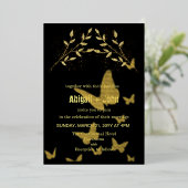 Gouden tak vlinder bruiloft folie uitnodiging (Staand Voorkant)