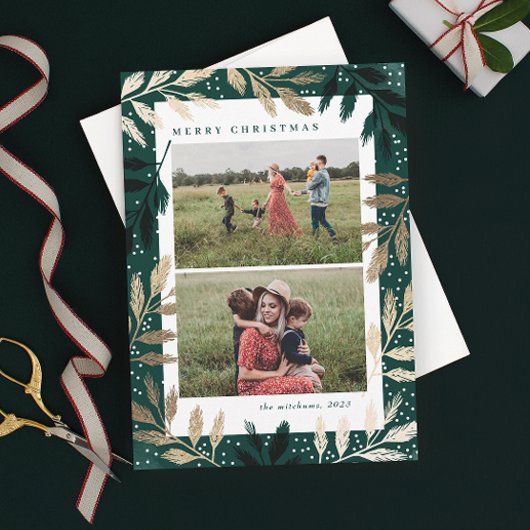 Gouden takken 2 foto Kerstmis Feestdagenkaart