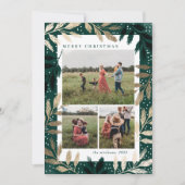 Gouden takken 3 Foto Kerstmis Feestdagenkaart (Voorkant)