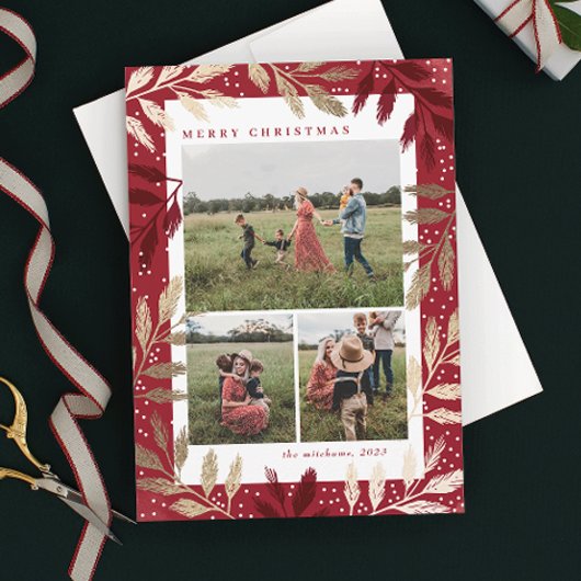 Gouden takken 3 Foto Kerstmis Feestdagenkaart