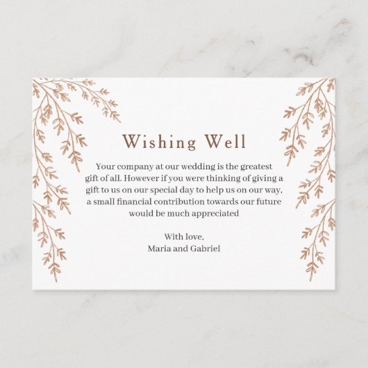 Gouden takken. Eenvoudig wensen. Airy Wedding Informatiekaartje (Voorkant)