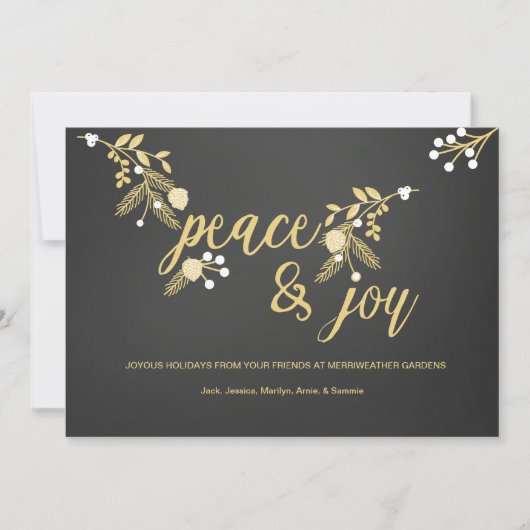 Gouden takken en kegels Vrede en Vreugde Chalkboar Feestdagenkaart (Voorkant)