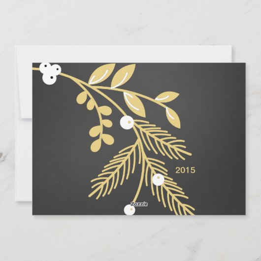 Gouden takken en kegels Vrede en Vreugde Chalkboar Feestdagenkaart (Achterkant)