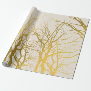 Gouden Takken Patroon Beige Achtergrond Cadeaupapier
