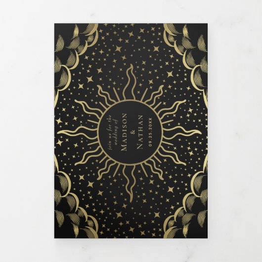 Gouden Tarot Gotische bruiloft Drieluik Uitnodiging (Cover)