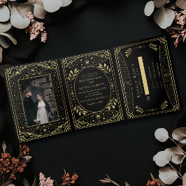 Gouden  Tarot Gotische bruiloft Drieluik Uitnodiging